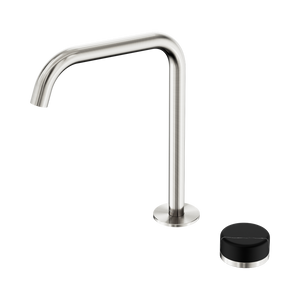 NERO SERENITY PROGRESSIVE BATH/KITCHEN MIXER EDGE SPOUT WITH MARQUINA BLACK HANDLE 270MM BRUSHED NICKEL