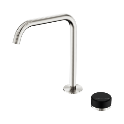 NERO SERENITY PROGRESSIVE BATH/KITCHEN MIXER EDGE SPOUT WITH MARQUINA BLACK HANDLE 270MM BRUSHED NICKEL