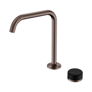 NERO SERENITY PROGRESSIVE BATH/KITCHEN MIXER EDGE SPOUT WITH MARQUINA BLACK HANDLE 270MM BRUSHED BRONZE