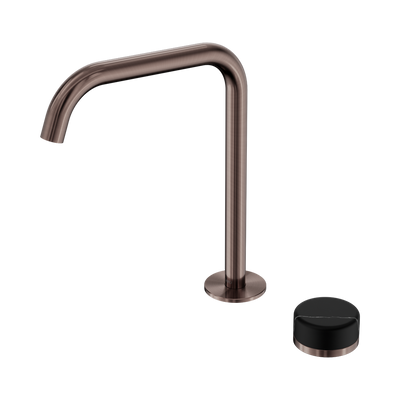 NERO SERENITY PROGRESSIVE BATH/KITCHEN MIXER EDGE SPOUT WITH MARQUINA BLACK HANDLE 270MM BRUSHED BRONZE