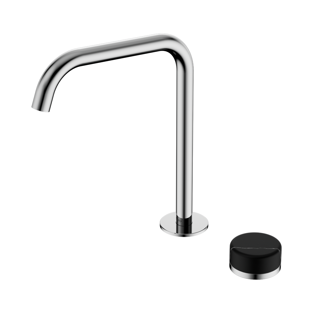 NERO SERENITY PROGRESSIVE BATH/KITCHEN MIXER EDGE SPOUT WITH MARQUINA BLACK HANDLE 270MM CHROME
