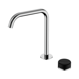 NERO SERENITY PROGRESSIVE BATH/KITCHEN MIXER EDGE SPOUT WITH MARQUINA BLACK HANDLE 270MM CHROME