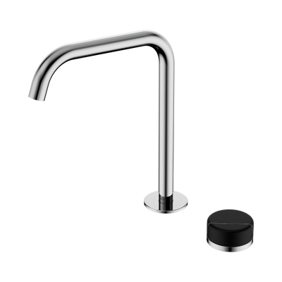 NERO SERENITY PROGRESSIVE BATH/KITCHEN MIXER EDGE SPOUT WITH MARQUINA BLACK HANDLE 270MM CHROME