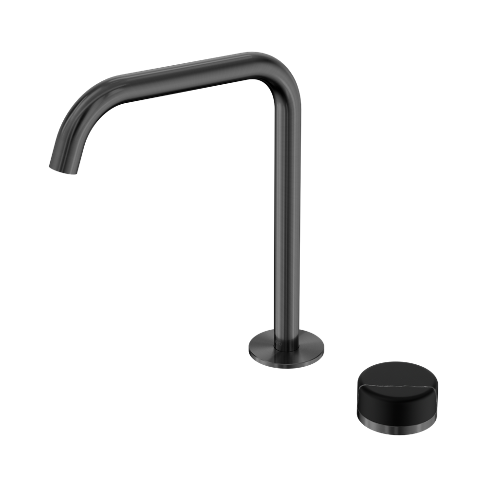 NERO SERENITY PROGRESSIVE BATH/KITCHEN MIXER EDGE SPOUT WITH MARQUINA BLACK HANDLE 270MM GUN METAL