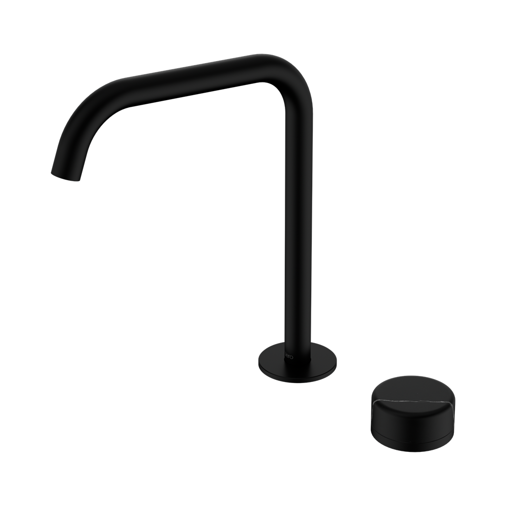 NERO SERENITY PROGRESSIVE BATH/KITCHEN MIXER EDGE SPOUT WITH MARQUINA BLACK HANDLE 270MM MATTE BLACK