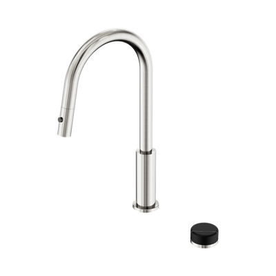 NERO SERENITY PROGRESSIVE PULL OUT KITCHEN SET WITH MARQUINA BLACK HANDLE 433MM BRUSHED NICKEL
