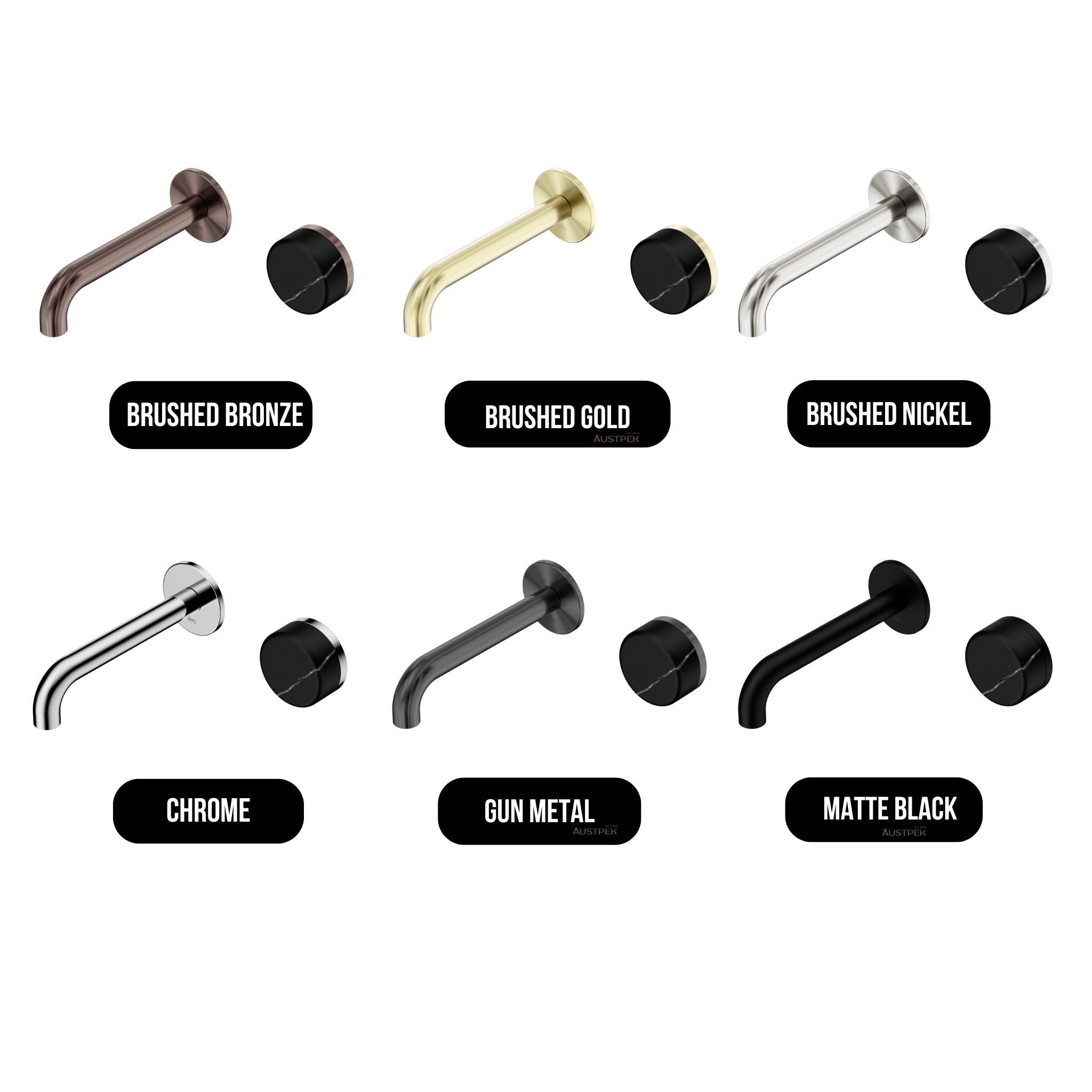 NERO SERENITY PROGRESSIVE WALL BASIN MIXER SPOUT WITH MARQUINA BLACK HANDLE BRUSHED BRONZE (AVAILABLE IN 160MM, 185MM AND 220MM)