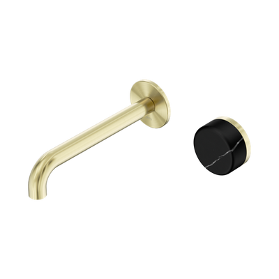 NERO SERENITY PROGRESSIVE WALL BASIN MIXER SPOUT WITH MARQUINA BLACK HANDLE BRUSHED GOLD (AVAILABLE IN 160MM, 185MM AND 220MM)