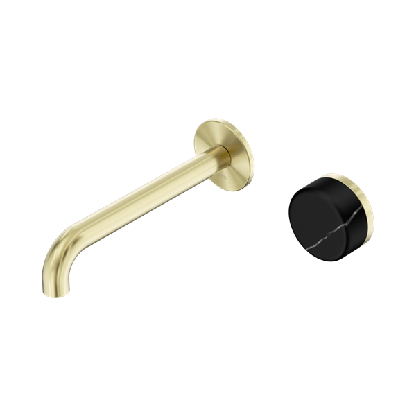 NERO SERENITY PROGRESSIVE WALL BASIN MIXER SPOUT WITH MARQUINA BLACK HANDLE BRUSHED GOLD (AVAILABLE IN 160MM, 185MM AND 220MM)