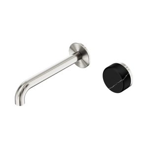 NERO SERENITY PROGRESSIVE WALL BASIN MIXER SPOUT WITH MARQUINA BLACK HANDLE BRUSHED NICKEL (AVAILABLE IN 160MM, 185MM AND 220MM)