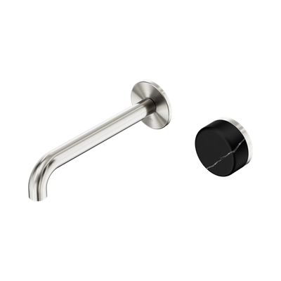 NERO SERENITY PROGRESSIVE WALL BASIN MIXER SPOUT WITH MARQUINA BLACK HANDLE BRUSHED NICKEL (AVAILABLE IN 160MM, 185MM AND 220MM)