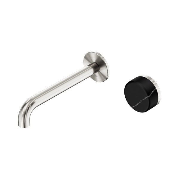 NERO SERENITY PROGRESSIVE WALL BASIN MIXER SPOUT WITH MARQUINA BLACK HANDLE BRUSHED NICKEL (AVAILABLE IN 160MM, 185MM AND 220MM)