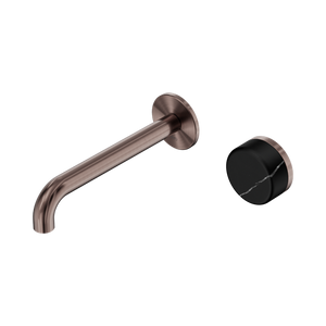 NERO SERENITY PROGRESSIVE WALL BASIN MIXER SPOUT WITH MARQUINA BLACK HANDLE BRUSHED BRONZE (AVAILABLE IN 160MM, 185MM AND 220MM)