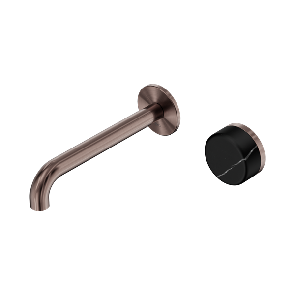 NERO SERENITY PROGRESSIVE WALL BASIN MIXER SPOUT WITH MARQUINA BLACK HANDLE BRUSHED BRONZE (AVAILABLE IN 160MM, 185MM AND 220MM)