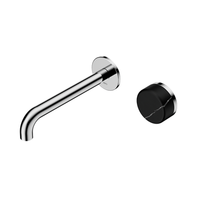 NERO SERENITY PROGRESSIVE WALL BASIN MIXER SPOUT WITH MARQUINA BLACK HANDLE CHROME (AVAILABLE IN 160MM, 185MM AND 220MM)