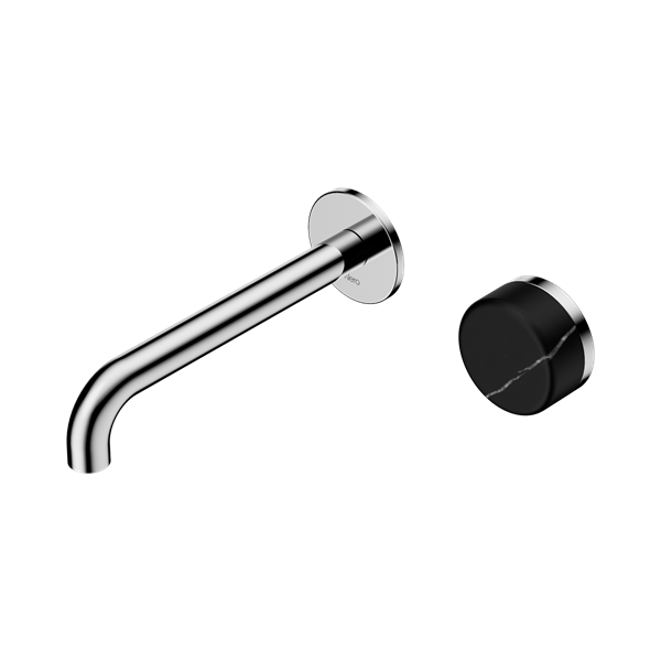 NERO SERENITY PROGRESSIVE WALL BASIN MIXER SPOUT WITH MARQUINA BLACK HANDLE CHROME (AVAILABLE IN 160MM, 185MM AND 220MM)