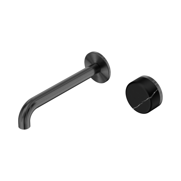 NERO SERENITY PROGRESSIVE WALL BASIN MIXER SPOUT WITH MARQUINA BLACK HANDLE GUN METAL (AVAILABLE IN 160MM, 185MM AND 220MM)