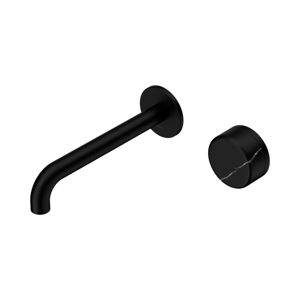 NERO SERENITY PROGRESSIVE WALL BASIN MIXER SPOUT WITH MARQUINA BLACK HANDLE MATTE BLACK (AVAILABLE IN 160MM, 185MM AND 220MM)