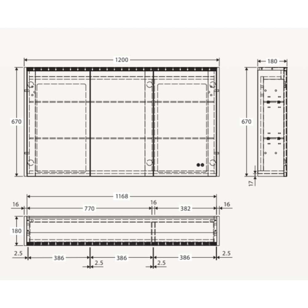 FIENZA INDUSTRIAL LED MIRROR SHAVING CABINET WITH SIDE PANELS 1200X670MM