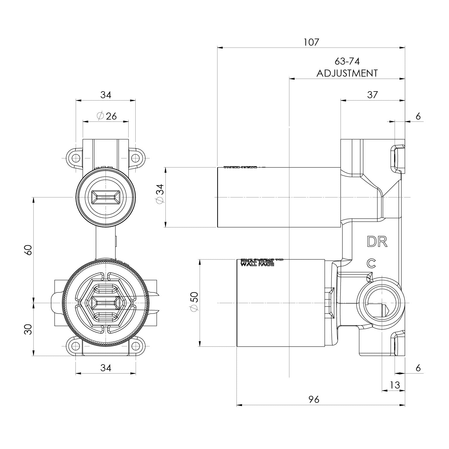 PHOENIX CROMFORD SWITCHMIX SHOWER / BATH DIVERTER MIXER FIT-OFF AND ROUGH-IN KIT MATTE BLACK