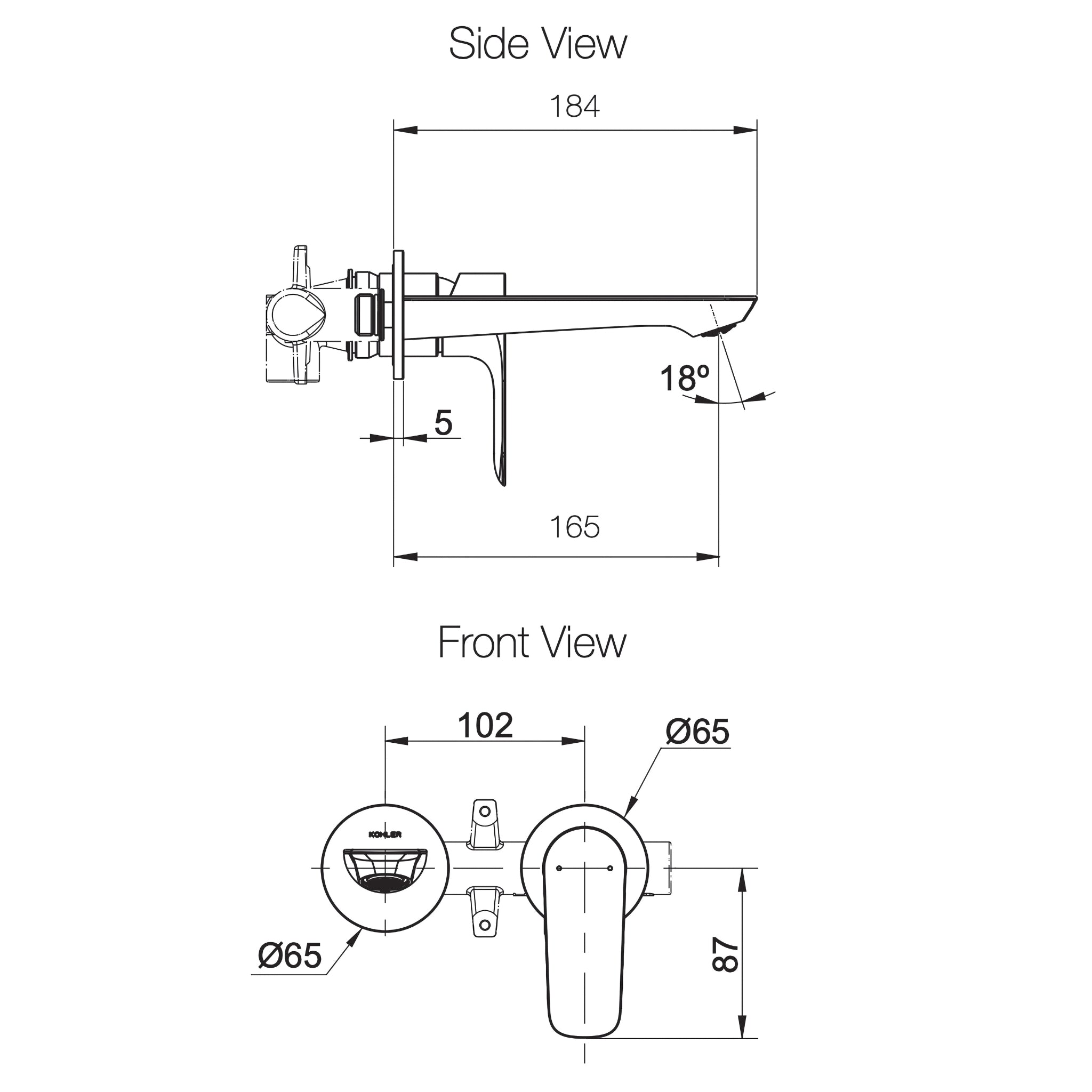 KOHLER ALEO-S WALL BASIN MIXER 165MM CHROME