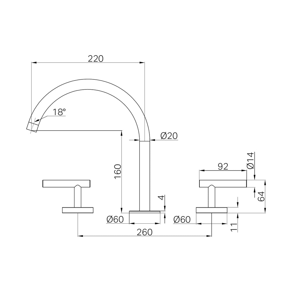 NERO MECCA LEVER BATH/KITCHEN SET ARC SPOUT 260MM BRUSHED BRONZE