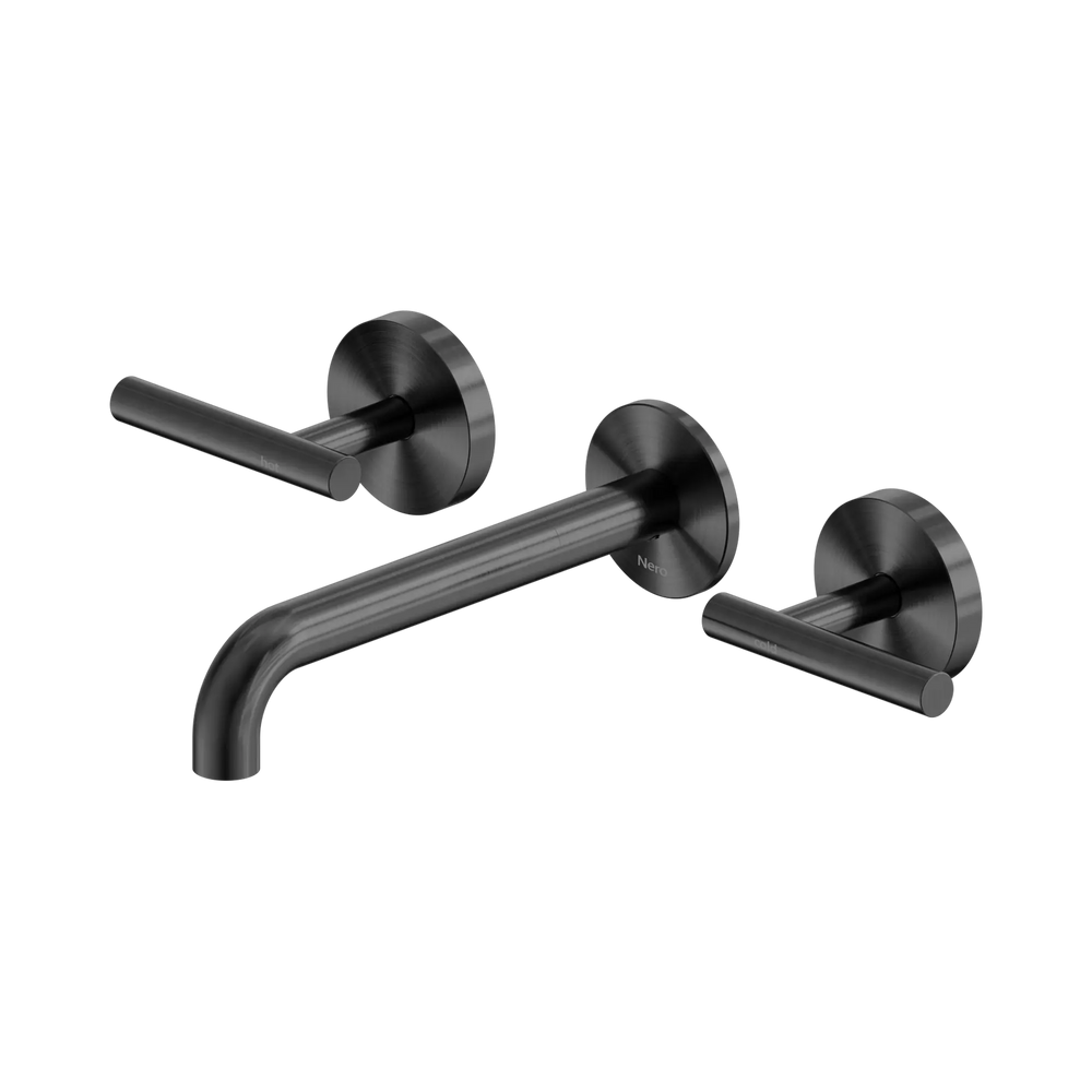 NERO MECCA LEVER WALL BASIN/BATH SET 185MM SPOUT GUN METAL