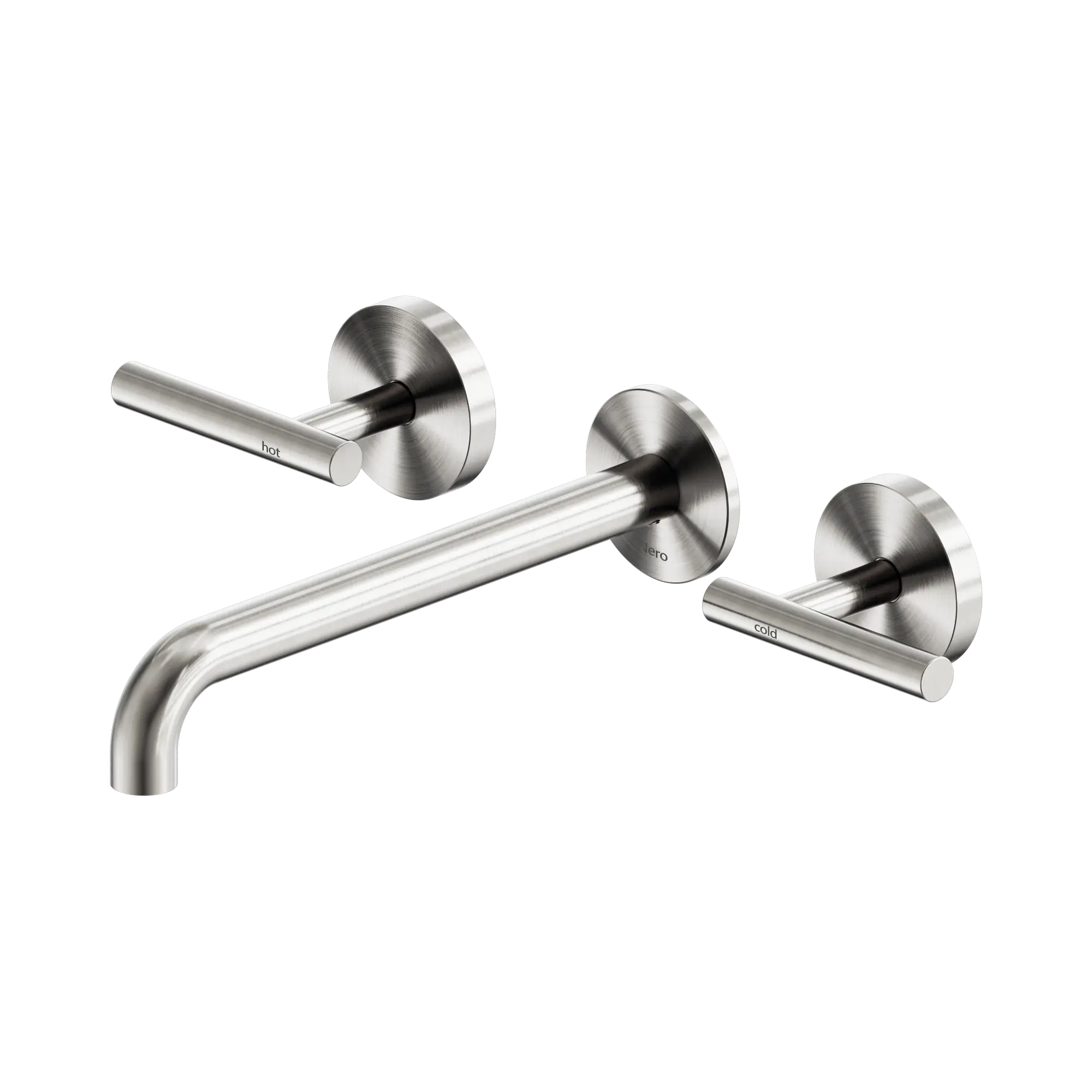 NERO MECCA LEVER WALL BASIN/BATH SET 220MM SPOUT BRUSHED NICKEL