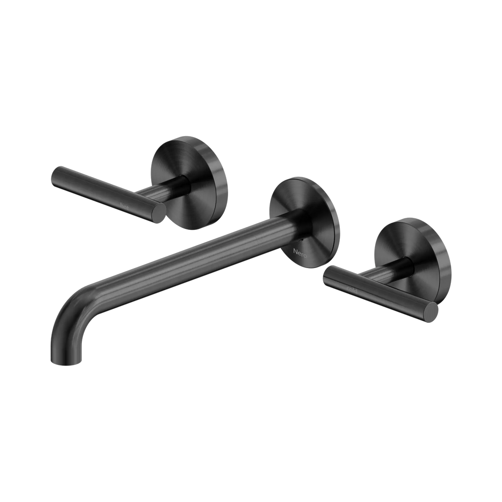 NERO MECCA LEVER WALL BASIN/BATH SET 220MM SPOUT GUN METAL