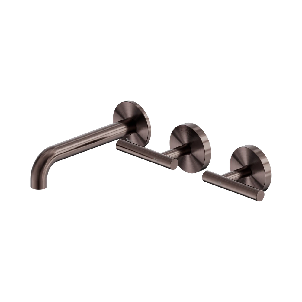 NERO MECCA LEVER WALL BASIN/BATH SET 160MM OFFSET SPOUT BRUSHED BRONZE