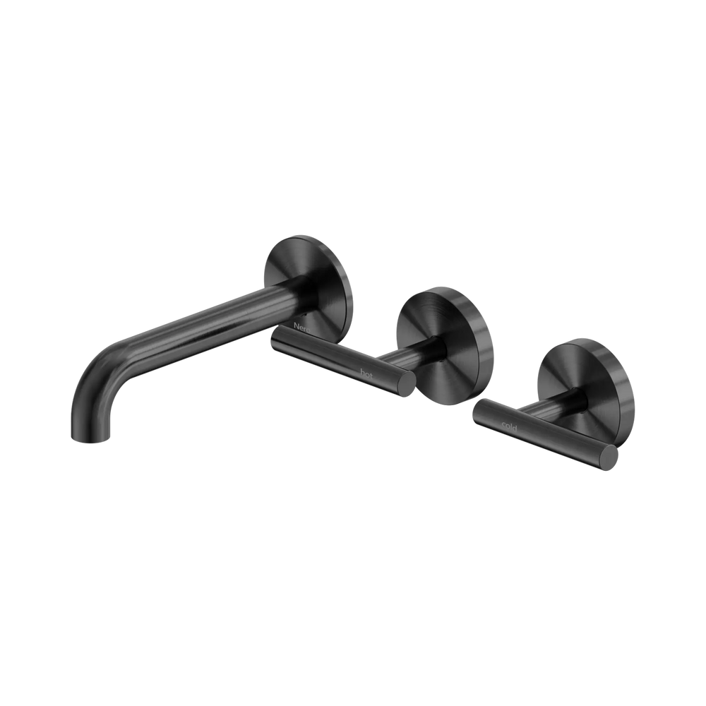 NERO MECCA LEVER WALL BASIN/BATH SET 160MM OFFSET SPOUT GUN METAL