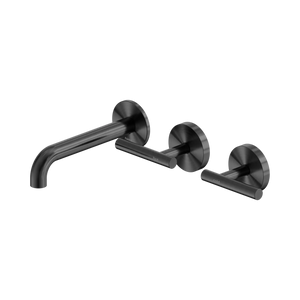 NERO MECCA LEVER WALL BASIN/BATH SET 160MM OFFSET SPOUT GUN METAL