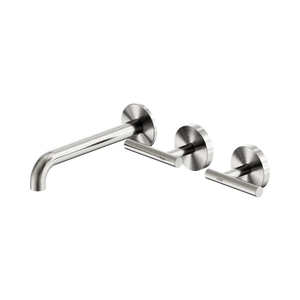NERO MECCA LEVER WALL BASIN/BATH SET 185MM OFFSET SPOUT BRUSHED NICKEL