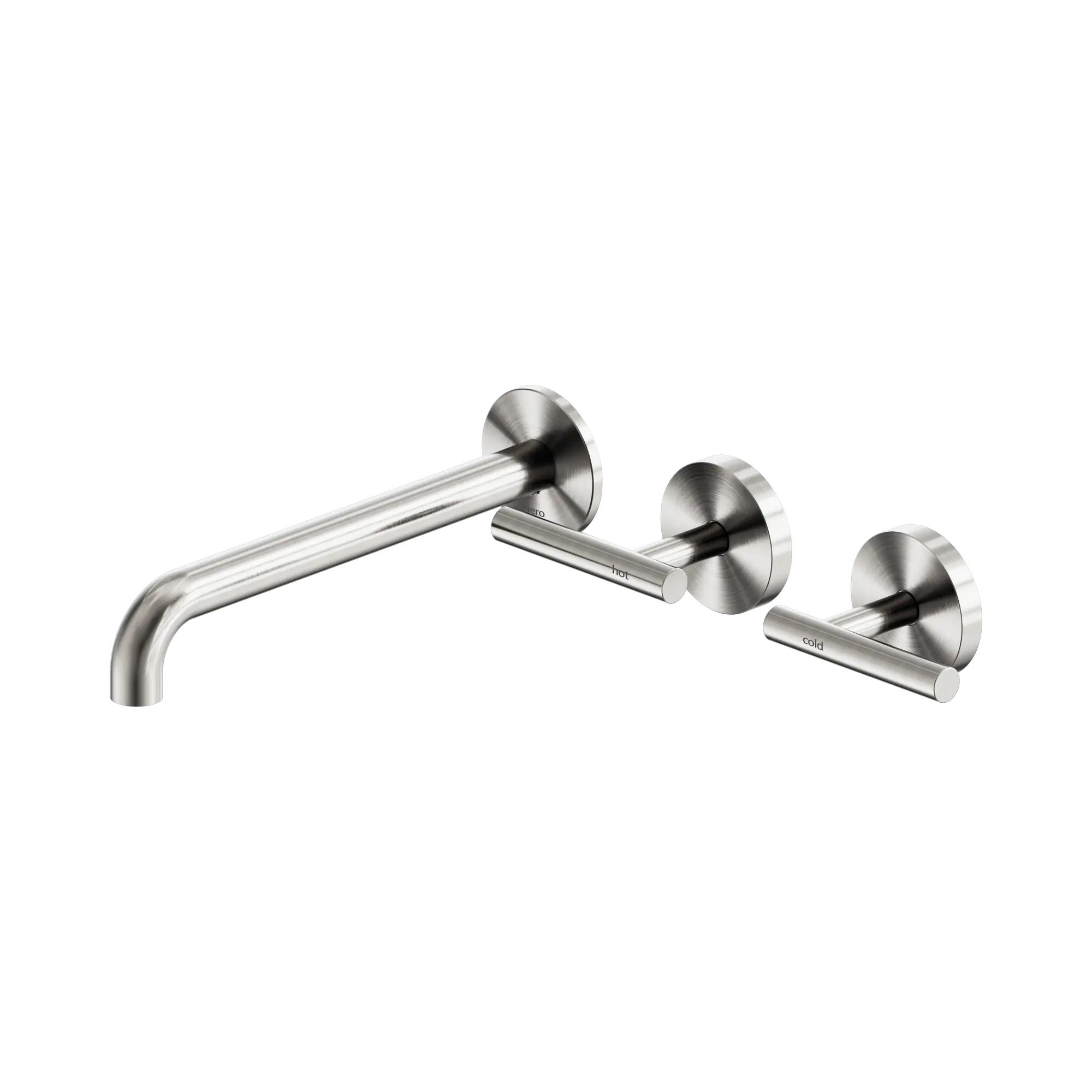 NERO MECCA LEVER WALL BASIN/BATH SET 220MM OFFSET SPOUT BRUSHED NICKEL