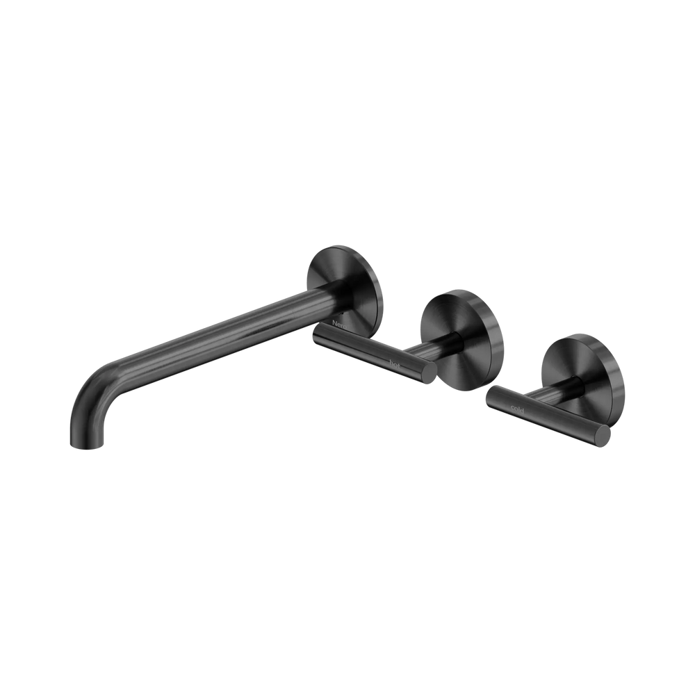 NERO MECCA LEVER WALL BASIN/BATH SET 220MM OFFSET SPOUT GUN METAL