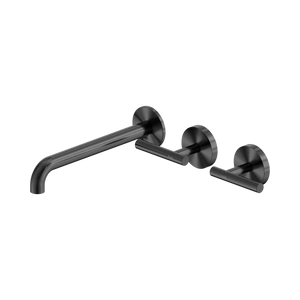 NERO MECCA LEVER WALL BASIN/BATH SET 220MM OFFSET SPOUT GUN METAL