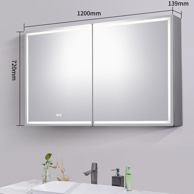 AQUAPERLA SILVER LED SHAVING CABINET DOUBLE-SIDED MIRROR 1200MM
