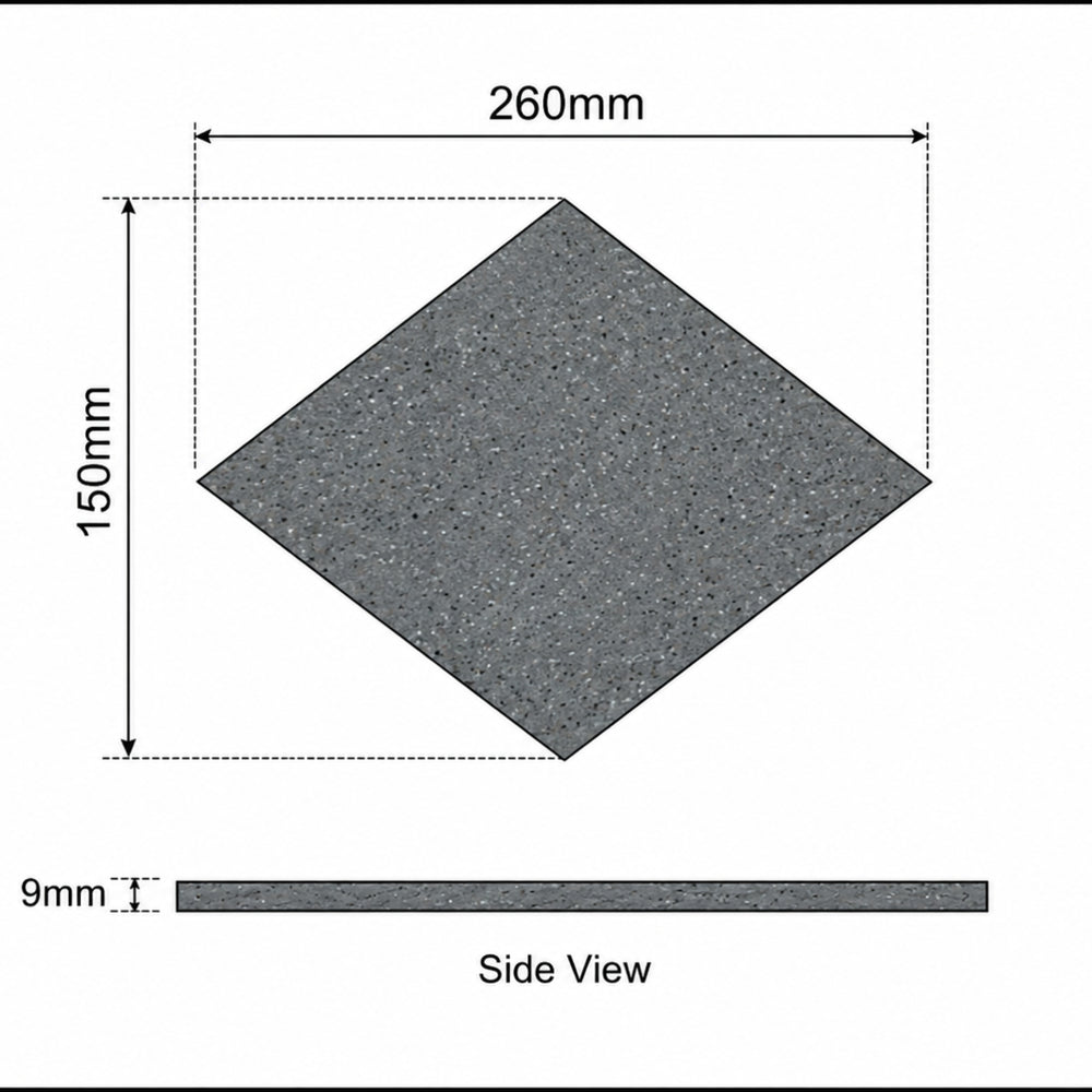 EVERSTONE DURASTONE STEEL GREY MATTE 260X150MM DIAMOND MOSAIC TILE (PER BOX)