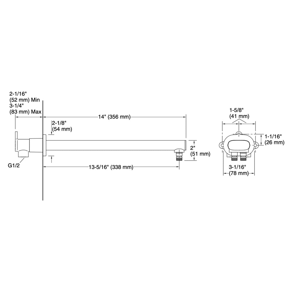 KOHLER STATEMENT DUAL FUNCTION WALL MOUNT RAINHEAD ARM CHROME (AVAILABLE IN 355MM AND 482MM)