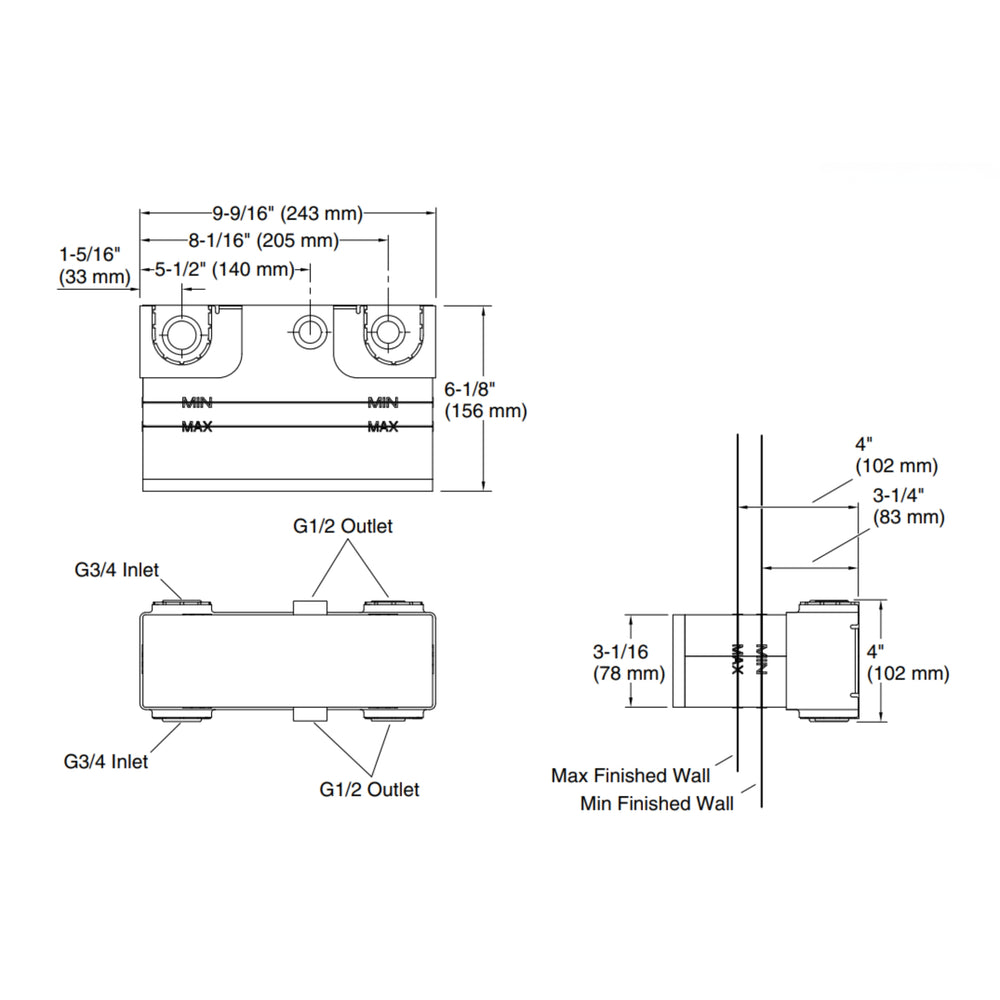 KOHLER ANTHEM TWO-OUTLET RECESSED MECHANICAL THERMOSTATIC CONTROL PANEL AND VALVE COMPLETE KIT BRUSHED BRASS