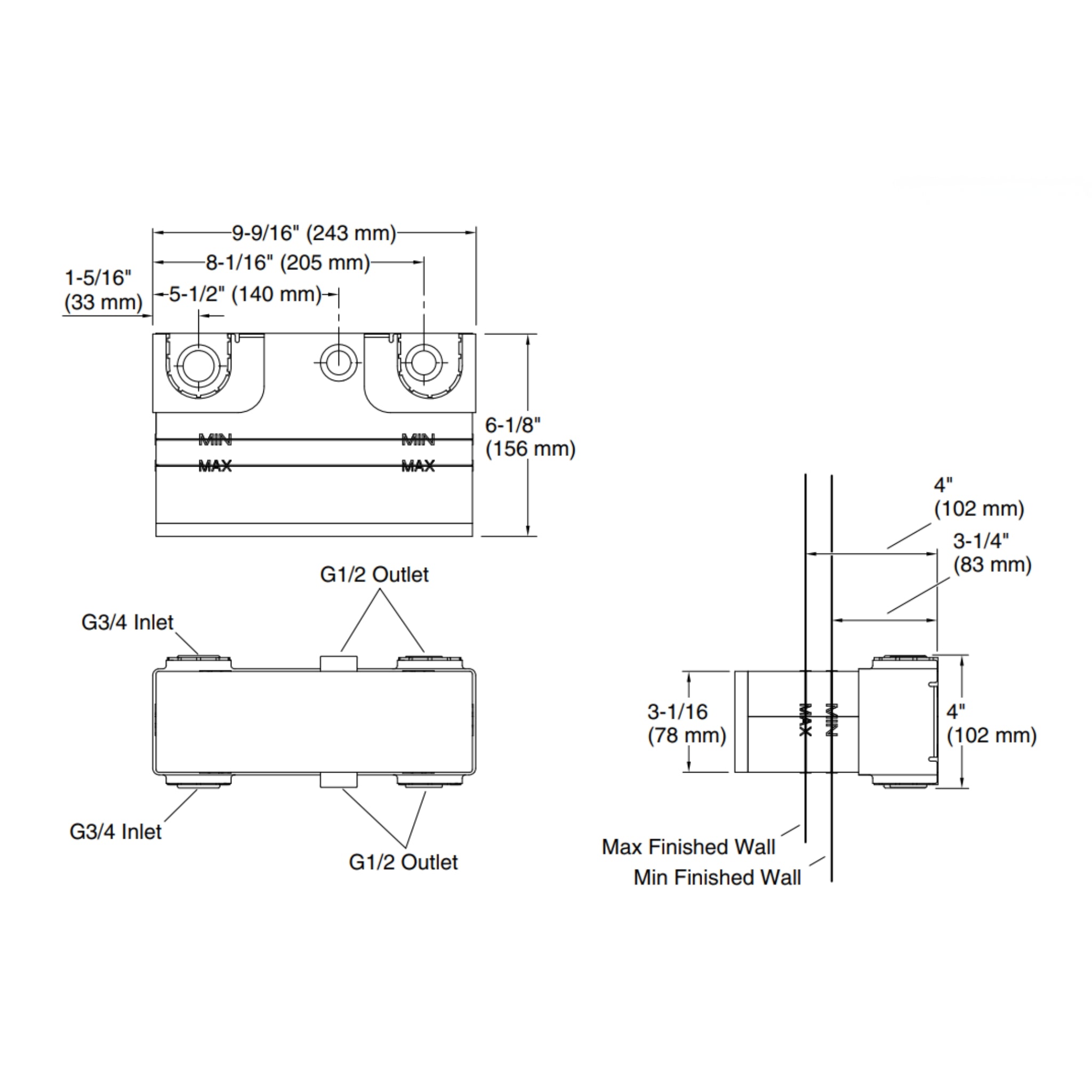 KOHLER ANTHEM TWO-OUTLET RECESSED MECHANICAL THERMOSTATIC CONTROL PANEL AND VALVE COMPLETE KIT BRUSHED BRASS