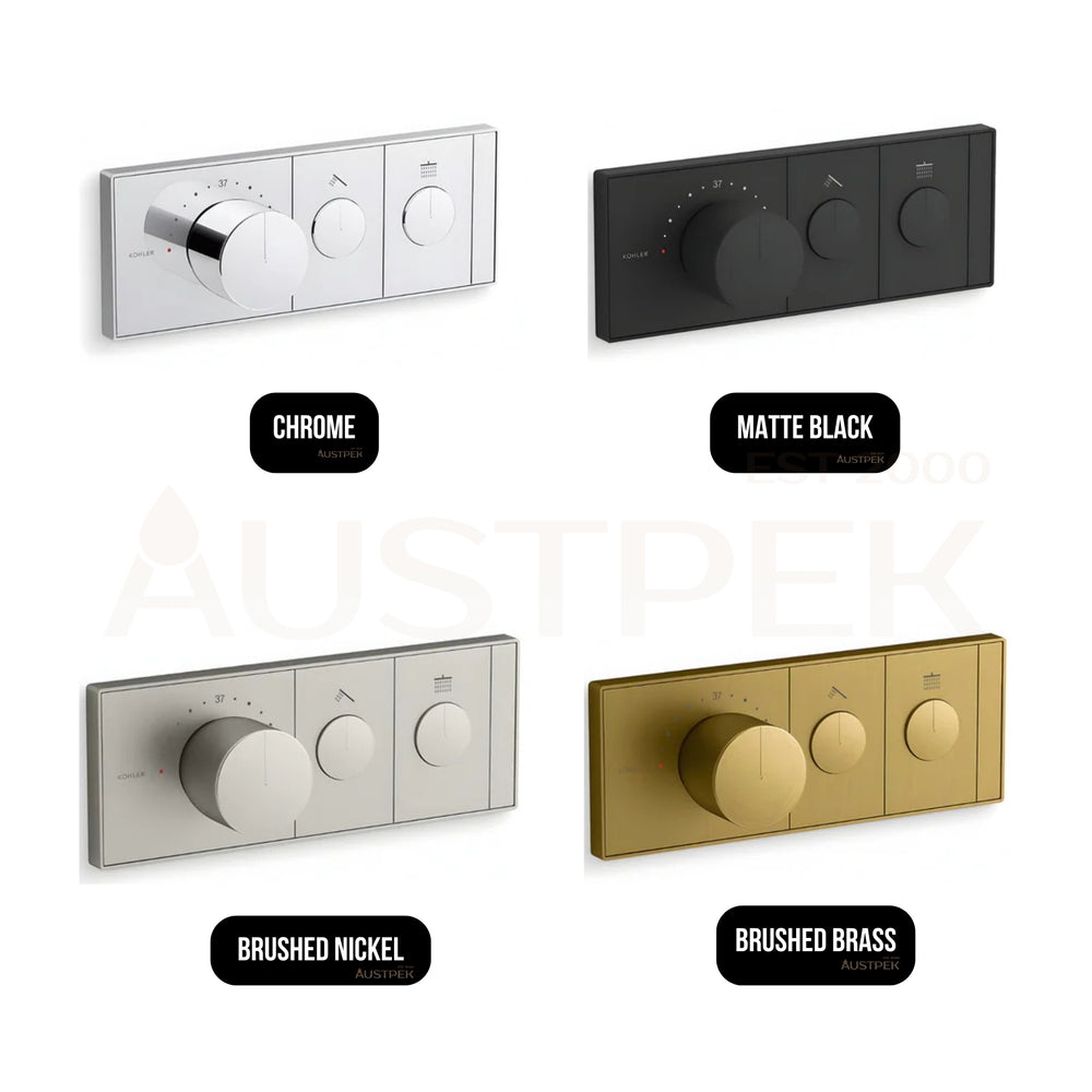 KOHLER ANTHEM TWO-OUTLET RECESSED MECHANICAL THERMOSTATIC CONTROL PANEL AND VALVE COMPLETE KIT BRUSHED BRASS