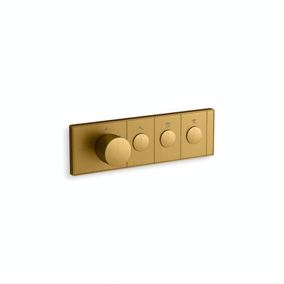 KOHLER ANTHEM THREE OUTLETS RECESSED MECHANICAL THERMOSTATIC CONTROL PANEL AND VALVE COMPLETE KIT BRUSHED BRASS