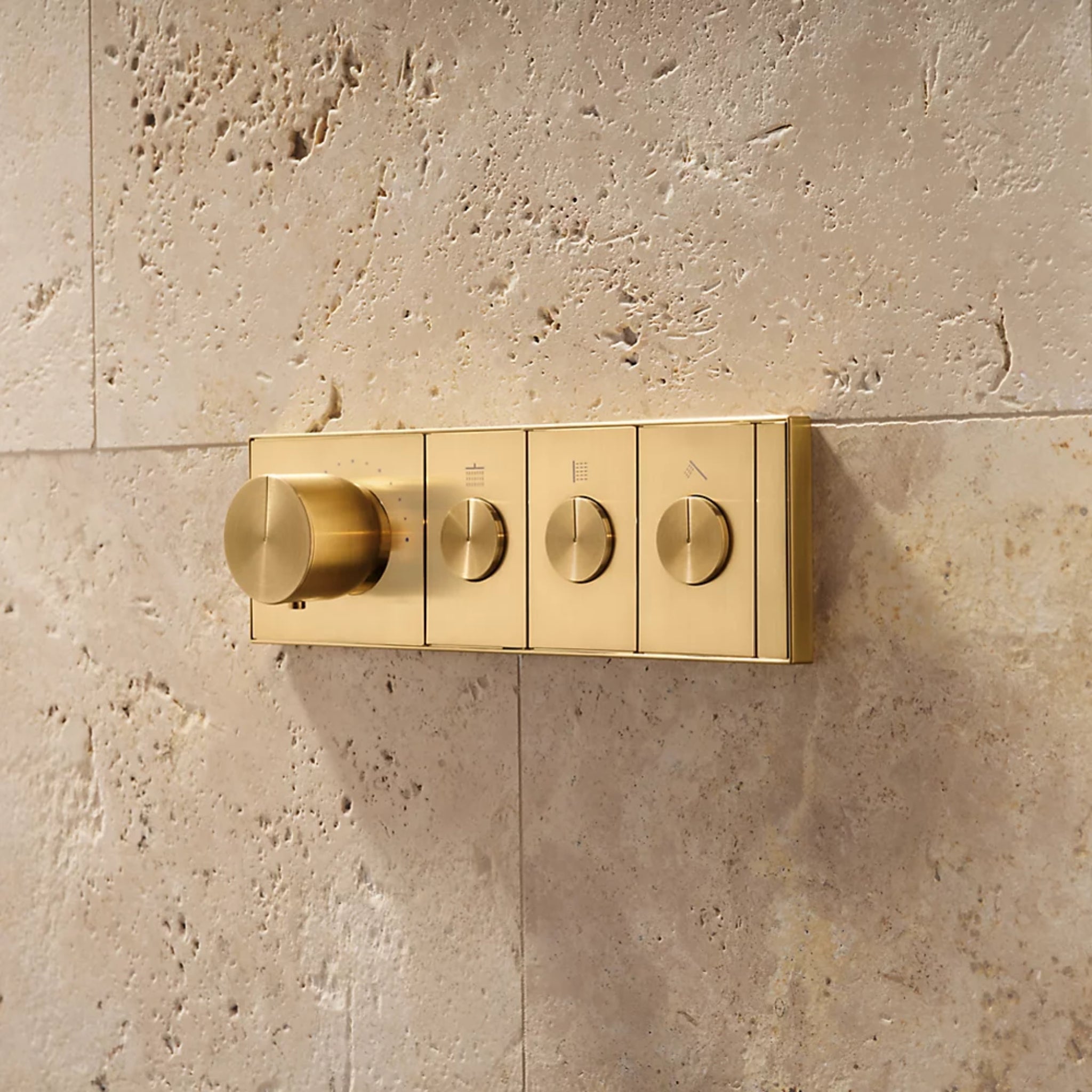 KOHLER ANTHEM THREE OUTLETS RECESSED MECHANICAL THERMOSTATIC CONTROL PANEL AND VALVE COMPLETE KIT BRUSHED BRASS