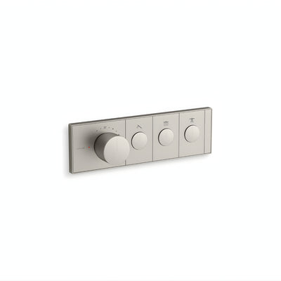 KOHLER ANTHEM THREE OUTLETS RECESSED MECHANICAL THERMOSTATIC CONTROL PANEL AND VALVE COMPLETE KIT BRUSHED NICKEL