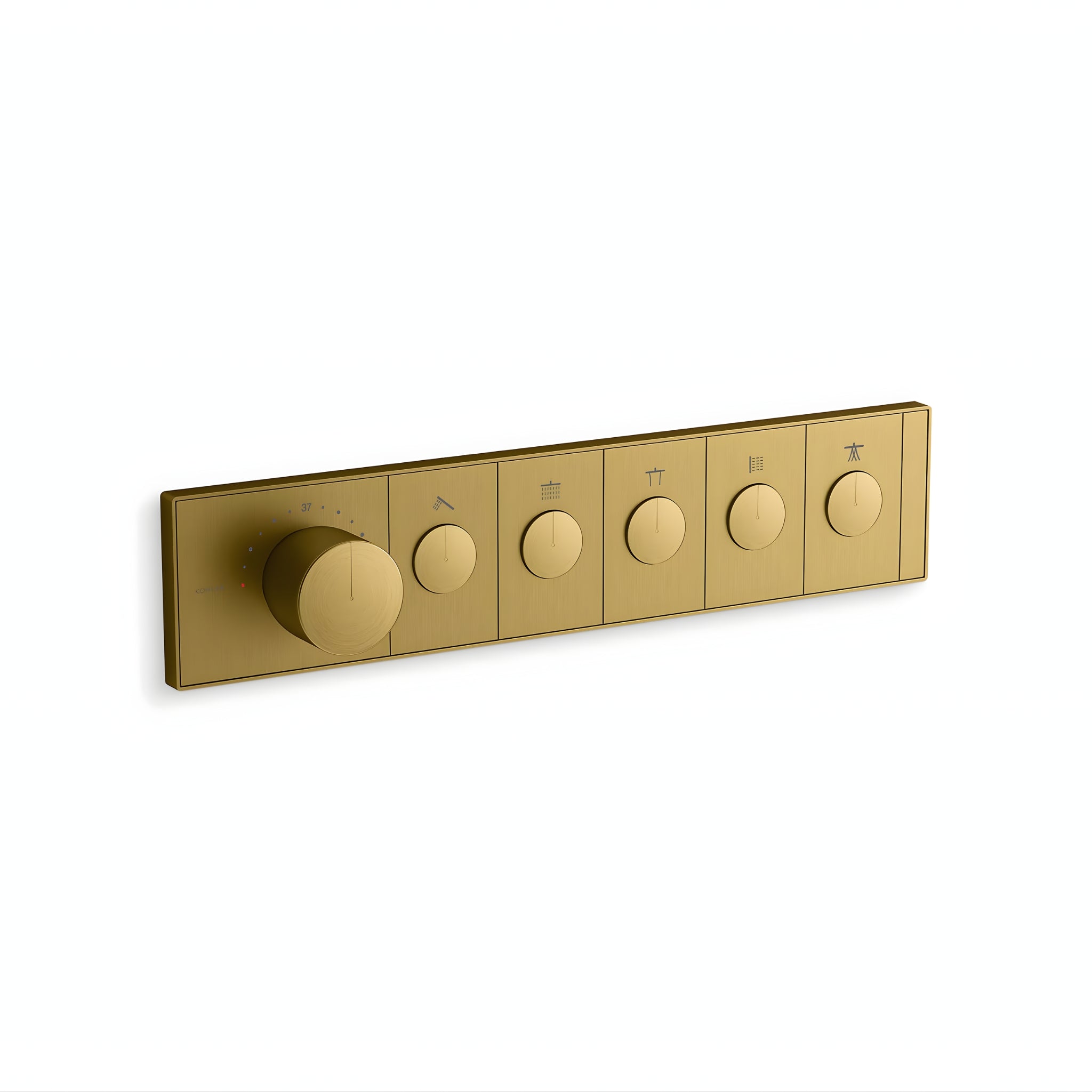 KOHLER ANTHEM FIVE OUTLET RECESSED MECHANICAL THERMOSTATIC CONTROL PANEL AND VALVE COMPLETE KIT BRUSHED BRASS