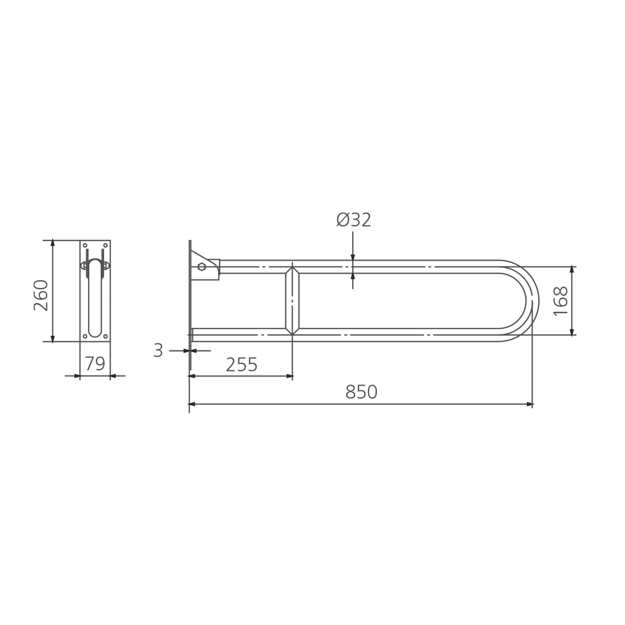 OLIVERI HOLDFAST VERTICAL LOCK GRAB RAIL 850MM STAINLESS STEEL