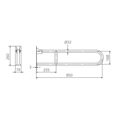 OLIVERI HOLDFAST VERTICAL LOCK GRAB RAIL 850MM STAINLESS STEEL