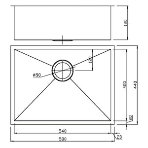 IKON ROSA SINGLE BOWL ABOVE / UNDERMOUNT SINK STAINLESS STEEL 540MM