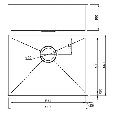 IKON ROSA SINGLE BOWL ABOVE / UNDERMOUNT SINK STAINLESS STEEL 540MM